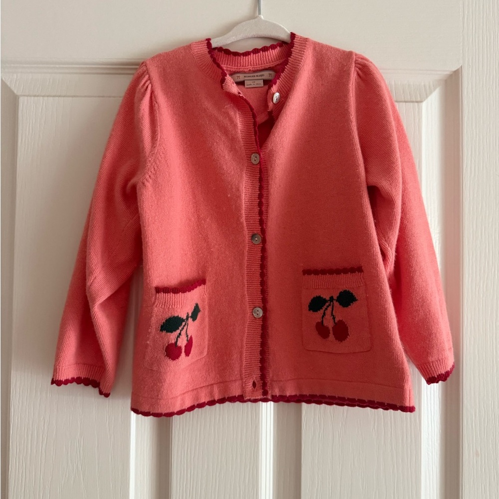 Cherry Embroidered Pink Cardigan